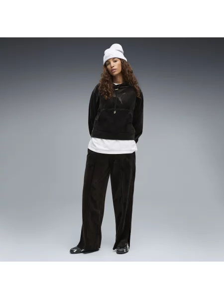 PUMA welurowe spodnie Essentials Elevated z prostymi nogawkami Akcesoria S czarny