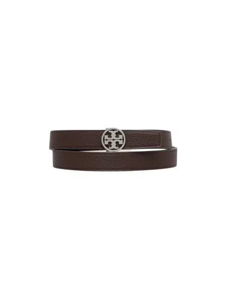 Pasek Tory Burch skórzany z paskiem dwustronny brązowy