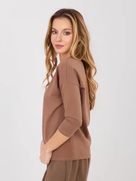 Bluza Basic Feel Good z okroglim izrezom rjava