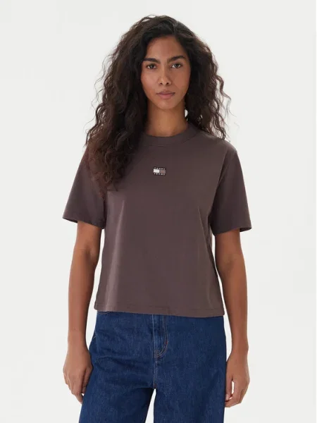 Тениска Tommy Jeans кафяво