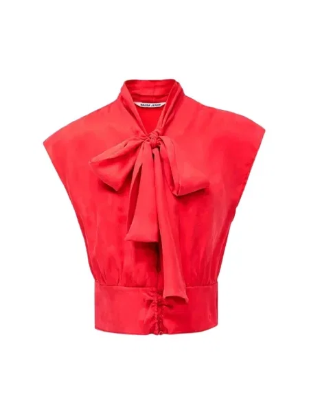 Bluzka z wiązanym dekoltem Salsa z kokardką zamszowa czerwona