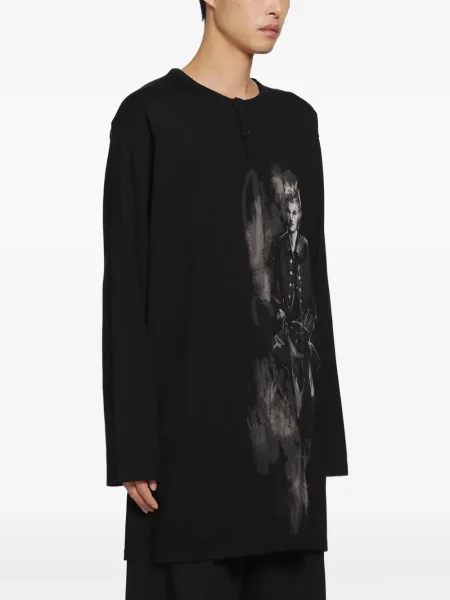 Lung tricou Yohji Yamamoto cu imagine negru
