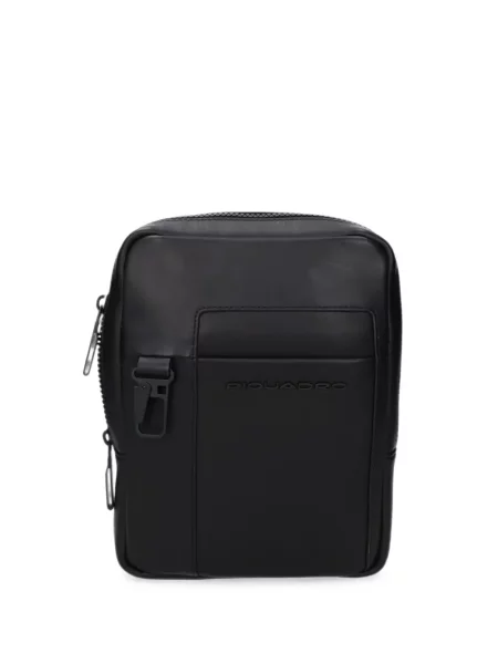 Geantă crossbody Piquadro din piele cu autograf negru