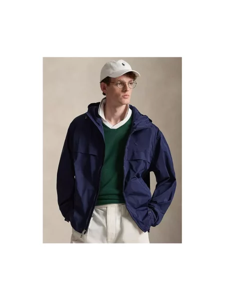 Lniana kurtka Polo Ralph Lauren z kapturem niebieska