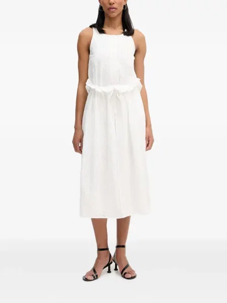 Rochie midi Isabelle Blanche cu broderie alb