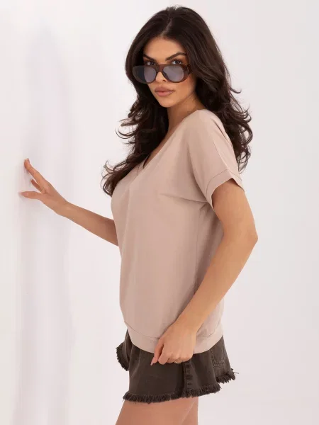 Bluza Rue Paris z V-izrezom bež