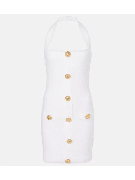 Rochie Balmain cu gât halter alb