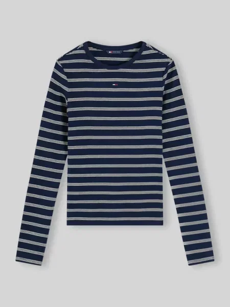 Bluzka z długim rękawem o kroju slim fit z mieszanki bawełny Tommy Jeans granatowa