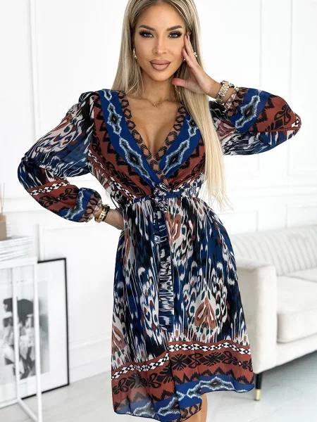 Rochie Numoco Basic din șifon cu mâneci lungi