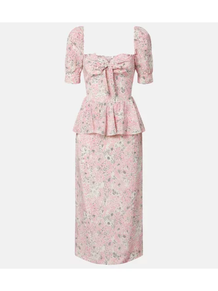 Rochie midi Alessandra Rich de mătase cu model floral roz
