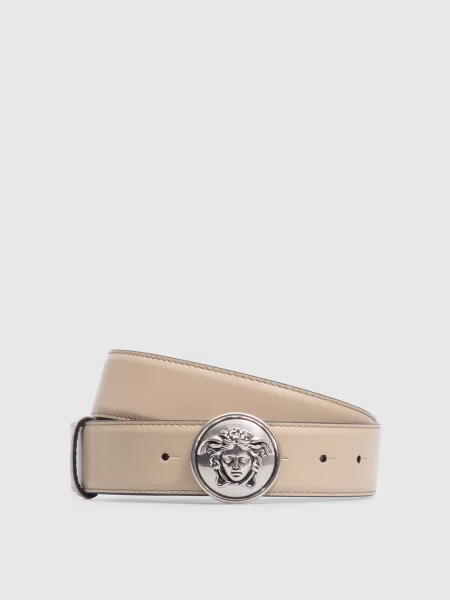 Кожаный ремень Versace с ремешками бежевый