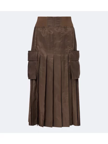 Fustă midi Sacai din țesătură twill maro
