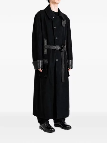 Cu centură palton Yohji Yamamoto de flanelă negru