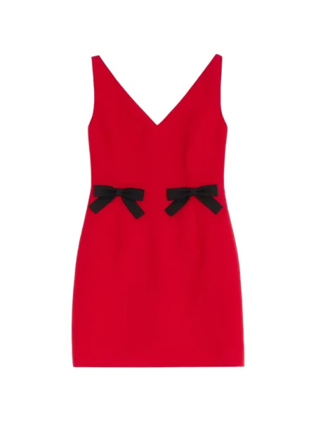 Rochie mini Valentino Garavani cu funde cu decolteu în V de costum roșu