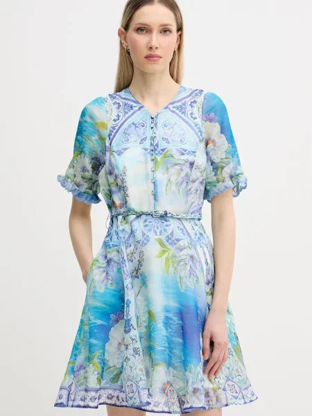 Hale Bob sukienka z jedwabiem Cyrilla niebieska