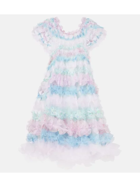 Sukienka midi Susan Fang w kwiatki tiulowa do kolan niebieska