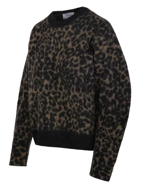 Pulover Nude cu imagine cu model leopard cu mâneci balon verde