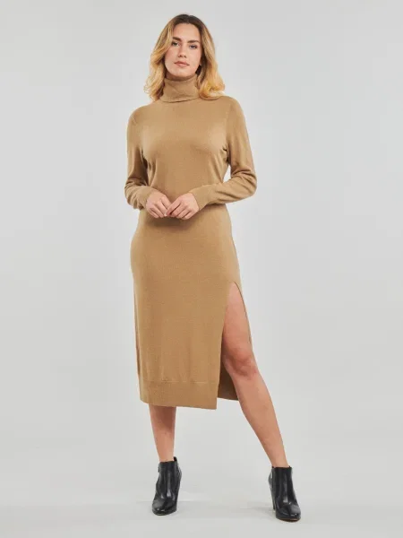 Midi šaty Michael Michael Kors po kolená štrbina béžová