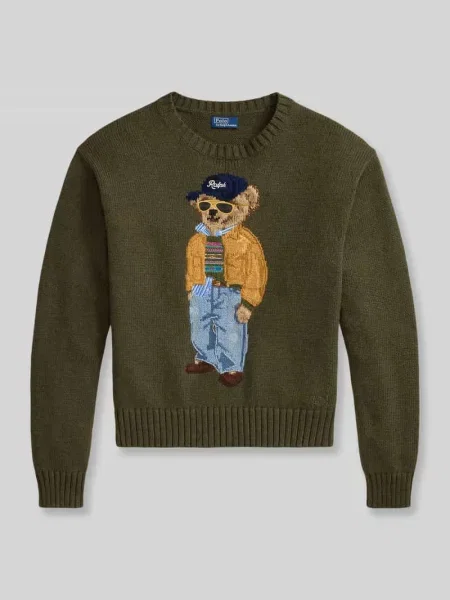 Sweter w kroju regular fit z czystej bawełny z haftem Polo Bear Polo Ralph Lauren oliwkowa