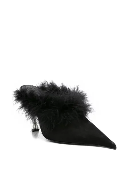 Papuci tip mules Mugler cu pene negru