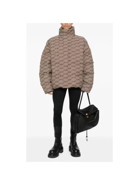 Lniana kurtka Balenciaga z logo pikowana brązowa