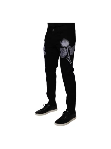 Skinny spodnie Dolce And Gabbana z nadrukiem czarne