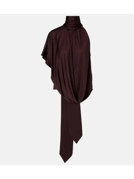 Fular Dries Van Noten din satin drapat bordo