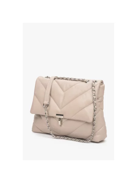 Сумка на ланцюжку шкіряна світло-бежева Estro бежева