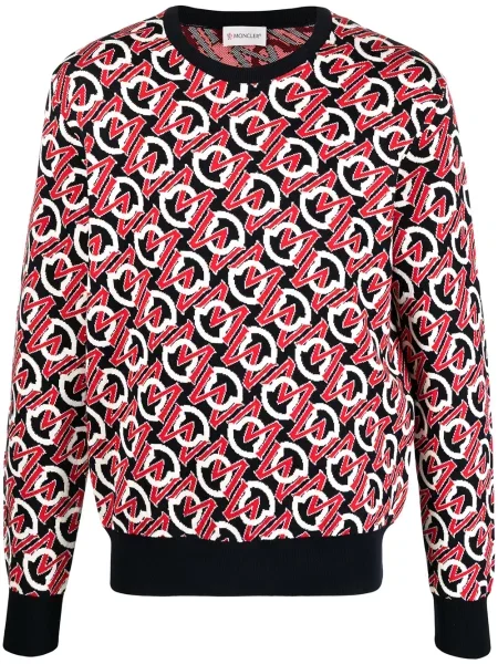 Pulover Moncler cu decolteu rotund din jacard albastru