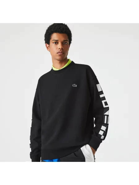 Lacoste Bluza O Luźnym Kroju Z Nadrukiem Odblaskowym czarna
