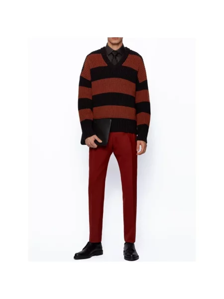Dzianinowy sweter Hugo Boss z długim rękawem brązowy