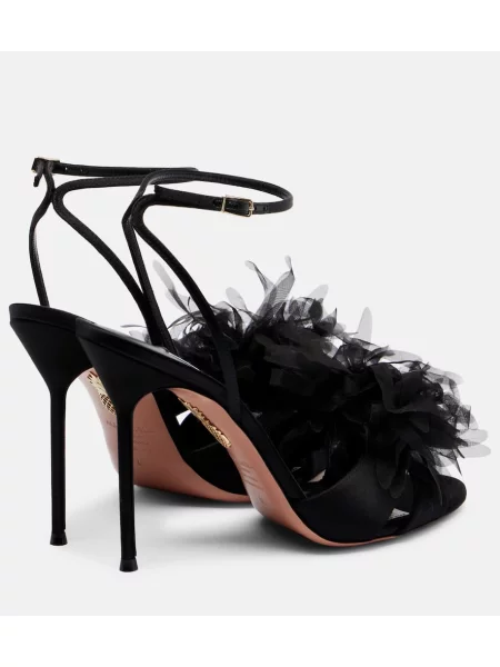 Sandale Aquazzura din satin slingback negru