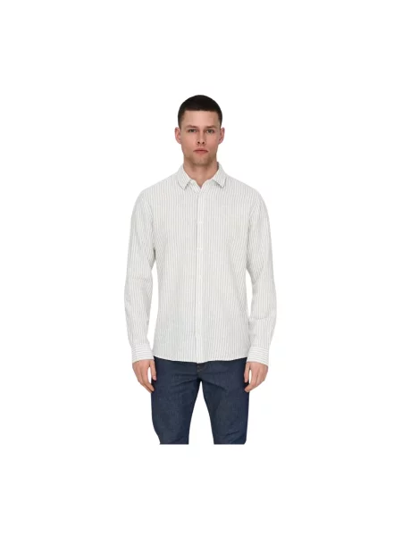 Koszula casualowa o kroju regular fit z mieszanki lnu i bawełny model CAIDEN' Only & Sons beżowa