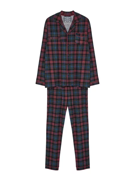 Trendyol Pijama lungă bleumarin / verde pin / roz zmeură negru