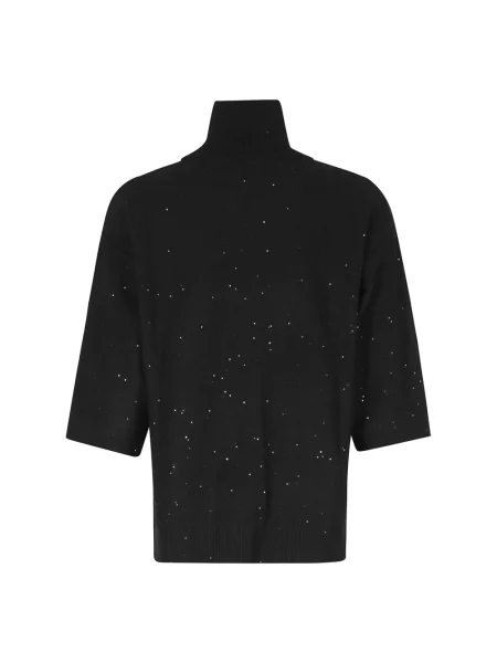Sweter z golfem Seventy z cekinami czarny