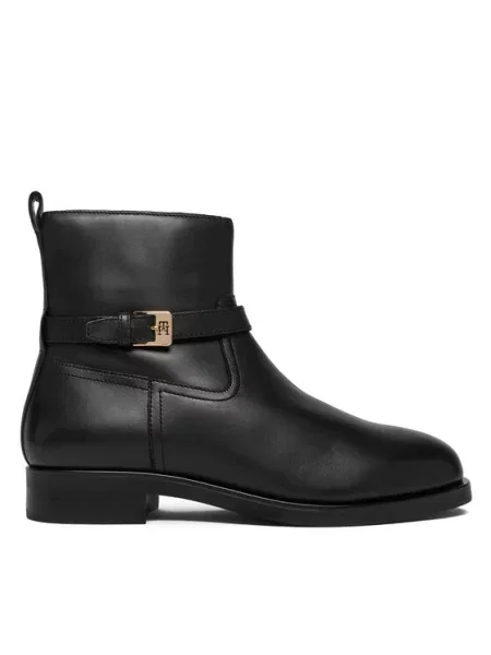 Tommy Hilfiger Škornji Th Buckle Riding Leather Bootie črna