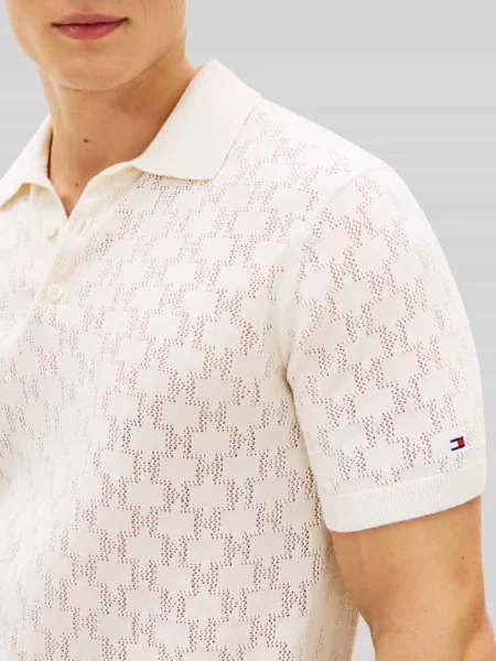 Koszulka polo o kroju regular fit z wzorem pointelle Tommy Hilfiger biała