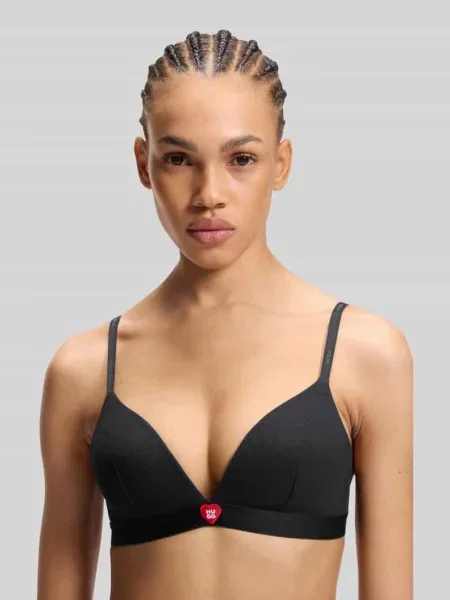 Biustonosz typu bralette z detal: z logo model „HUGO HEART TRIANGLE” czarna