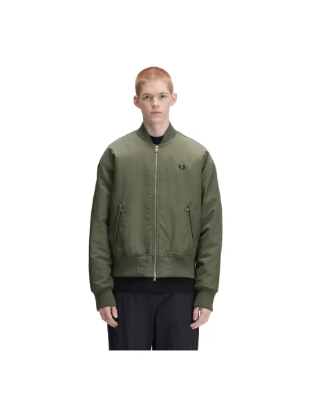 Lniany ocieplany kurtka bomber Fred Perry zielony