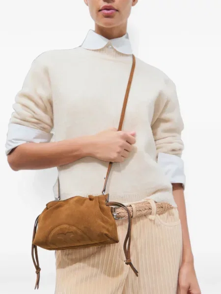 Geantă Tory Burch din piele de căprioară cu cordon maro