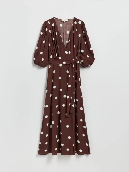 Reserved Sukienka maxi w groszki brązowy