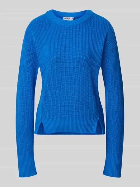 Sweter o kroju slim fit z czystej bawełny Jake*s Casual niebieski
