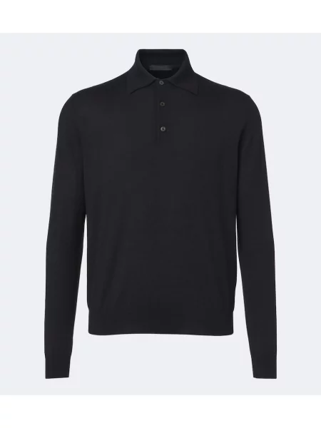 Tricou polo Prada de mătase negru