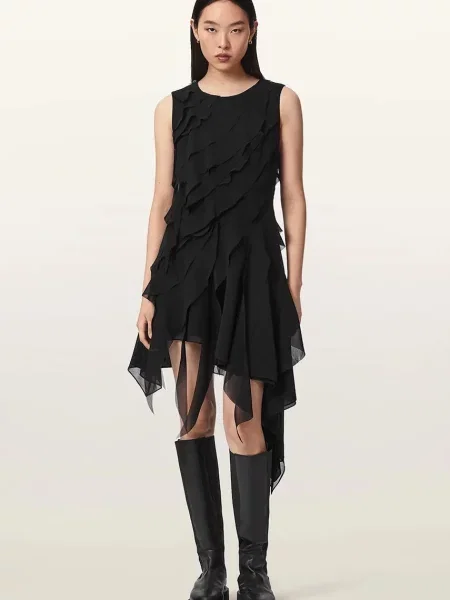 AllSaints rochie asimetrică ANGIE DRESS negru