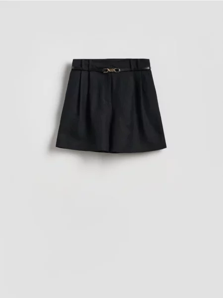 Reserved Pantaloni scurți cu adaos de in negru