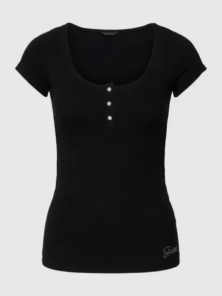 T-shirt z prążkowaniem model ‘KARLEE’ Guess czarna