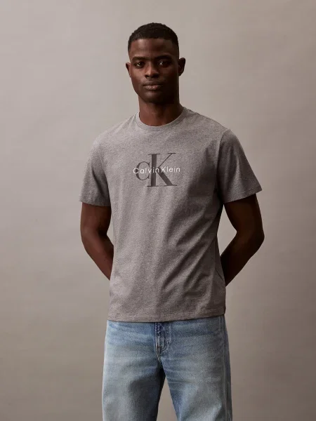 Calvin Klein Jeans Majica Hero Monologo Siva Regular Fit bela