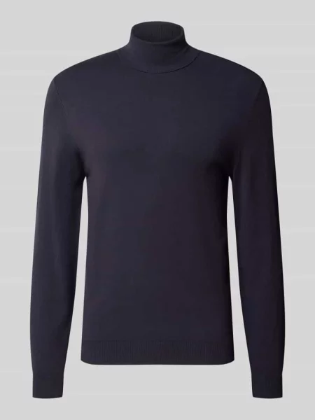 Sweter z golfem o kroju slim fit z mieszanki z prążkowanymi ściągaczami Mcneal granatowy
