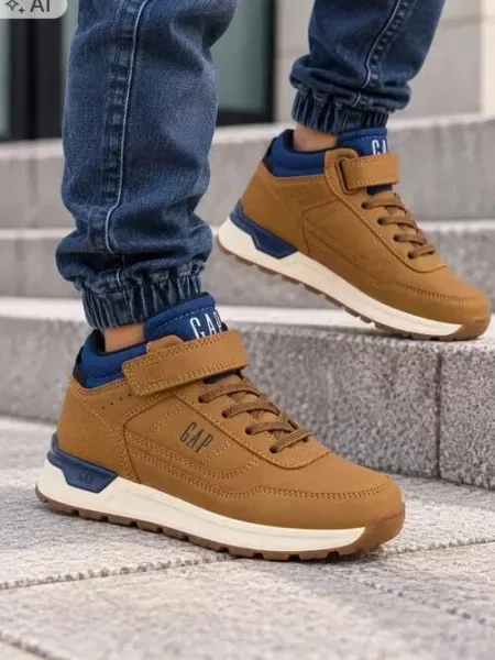Dziecięce buty sneakersy sportowe wysokie chłopięce dla chłopca na rzep brązowe
