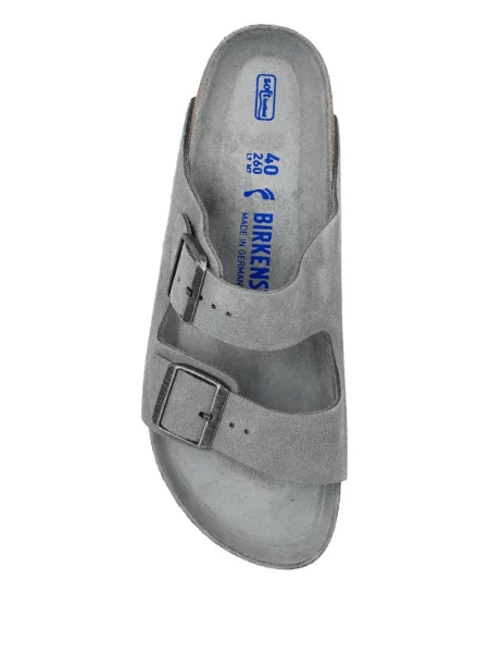Sandale Birkenstock din piele de căprioară fără toc cu cataramă gri